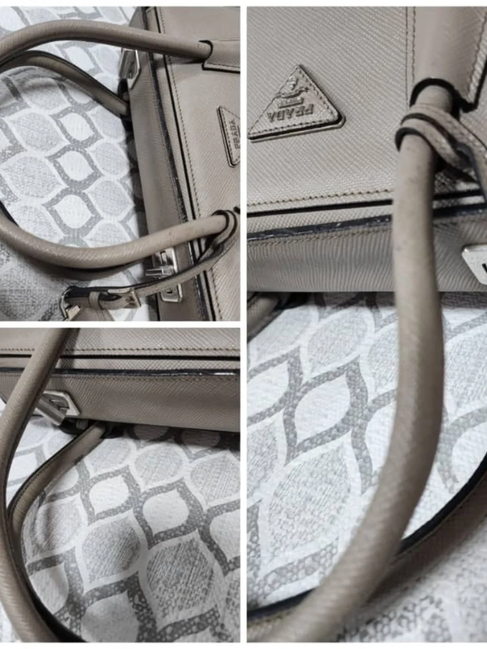 Authentic Prada Grey Saffiano Cuir Leather Twin Tote Bag